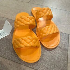 Shade & Shore Womens Orange Braided Strap Slide Sandals Size 6